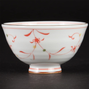 Mino ware Rice bowl: Red flower