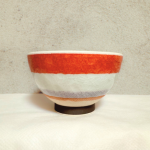 Hasami ware Rice bowl: Knit stripe Red