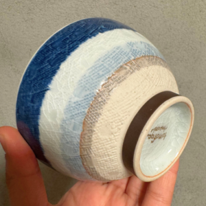 Hasami ware Rice bowl: Knit stripe Blue