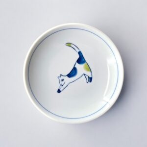 Arita ware plate 10,5cm: Neko Cat Green