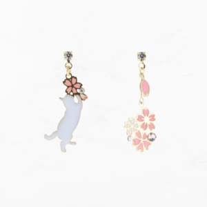 Cat and sakura motif earrings (titanium post)