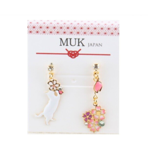 Cat and sakura motif earrings (titanium post)