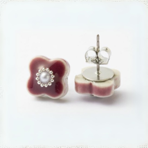 Mino ware: Kobana pearl Aka earrings