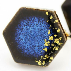 Mino ware: Indigo and gold earrings (Princess Kako)