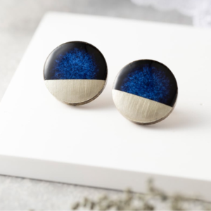 Mino ware: Indigo and gold round earrings