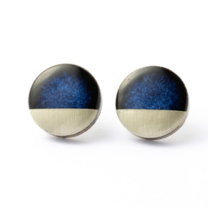 Mino ware: Indigo and gold round earrings