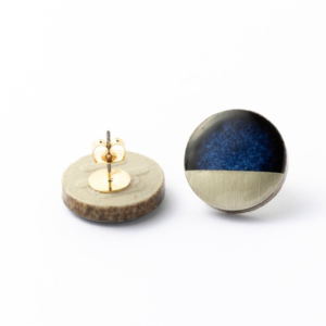 Mino ware: Indigo and gold round earrings