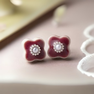 Mino ware: Kobana pearl Aka earrings