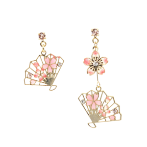 Asymmetric Ogi and sakura motif earrings (titanium post)