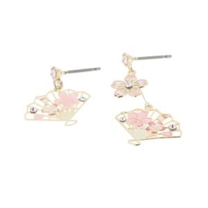 Asymmetric Ogi and sakura motif earrings (titanium post)