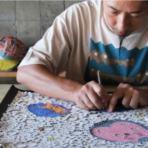 Handmade Furoshiki cloth: Katakata cat Blue